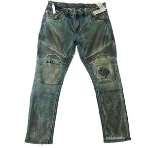 Rock Revival Jeans Tiverton Biker Distressed Studded Embroidered Men’s Size 40